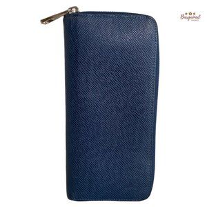 Authentic Louis Vuitton Blue Marine Navy Taiga Leather Vertical Zippy Wallet